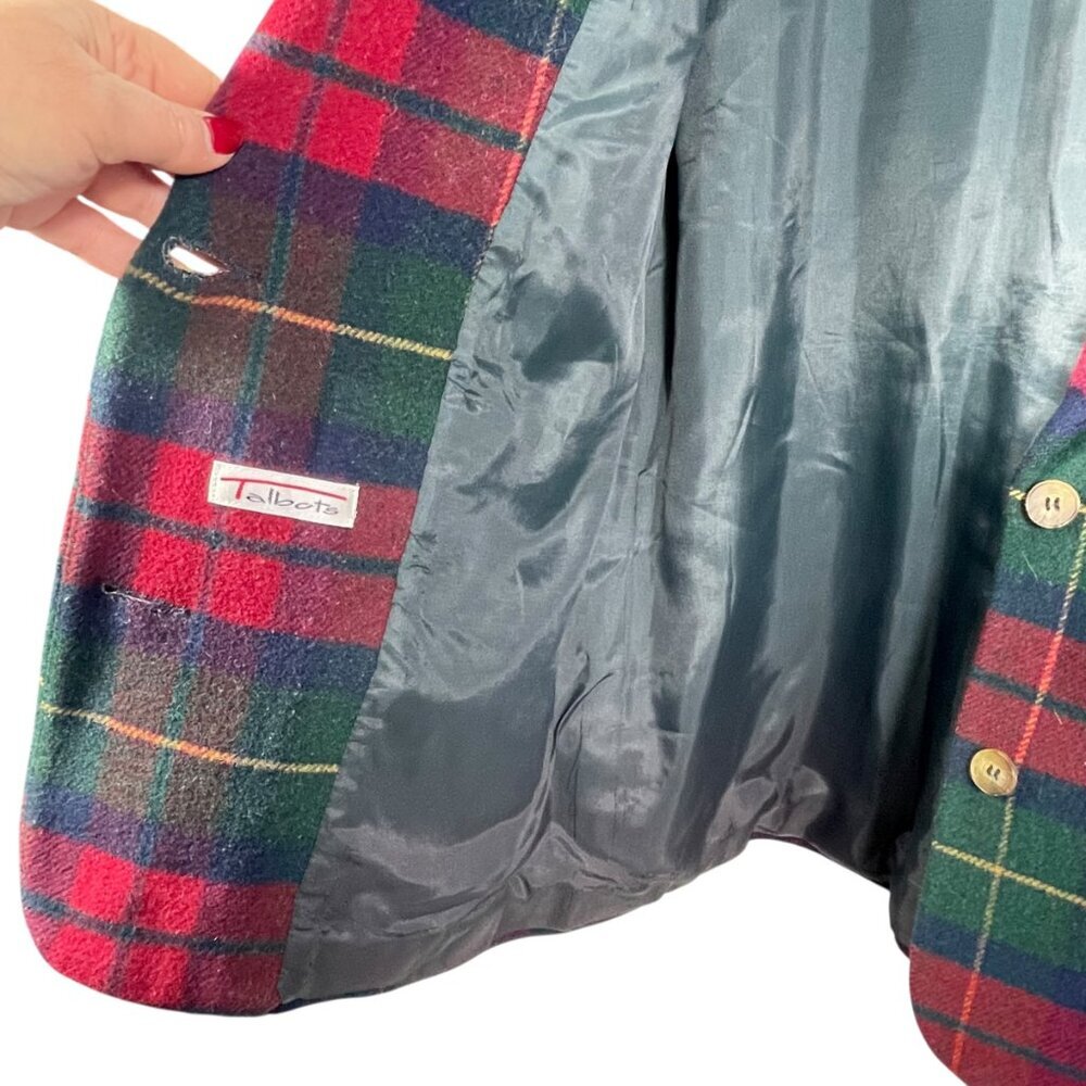 Talbots Plaid Wool Blazer Made USA Vintage Red Green Tartan Size M - Picture 8 of 10